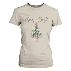 Christmas T Shirt For Women Merry And Bright Retro Xmas Tree TS11 Sand Print Your Wear