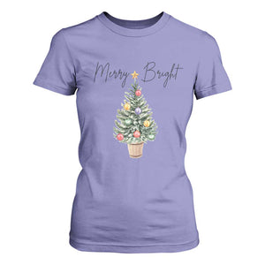 Christmas T Shirt For Women Merry And Bright Retro Xmas Tree TS11 Violet Print Your Wear