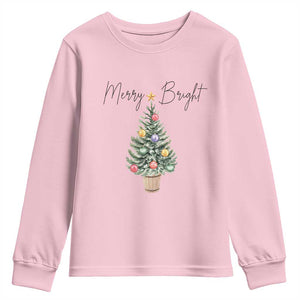 Christmas Youth Sweatshirt Merry And Bright Retro Xmas Tree TS11 Light Pink Print Your Wear
