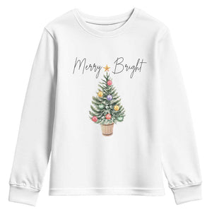 Christmas Youth Sweatshirt Merry And Bright Retro Xmas Tree TS11 White Print Your Wear