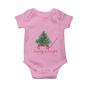 Christmas Baby Onesie Merry And Bright Retro Xmas Tree Wagon TS11 Light Pink Print Your Wear