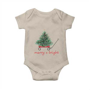 Christmas Baby Onesie Merry And Bright Retro Xmas Tree Wagon TS11 Sand Print Your Wear