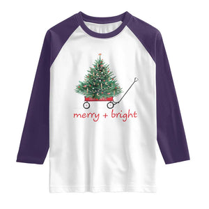 Christmas Raglan Shirt Merry And Bright Retro Xmas Tree Wagon TS11 White Purple Print Your Wear