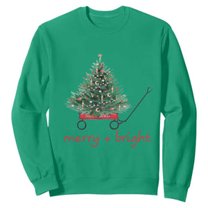 Christmas Sweatshirt Merry And Bright Retro Xmas Tree Wagon TS11 Irish Green Print Your Wear