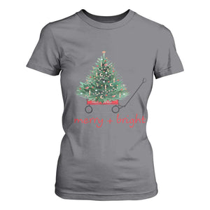 Christmas T Shirt For Women Merry And Bright Retro Xmas Tree Wagon TS11 Charcoal Print Your Wear
