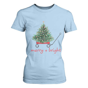 Christmas T Shirt For Women Merry And Bright Retro Xmas Tree Wagon TS11 Light Blue Print Your Wear