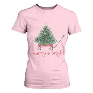 Christmas T Shirt For Women Merry And Bright Retro Xmas Tree Wagon TS11 Light Pink Print Your Wear