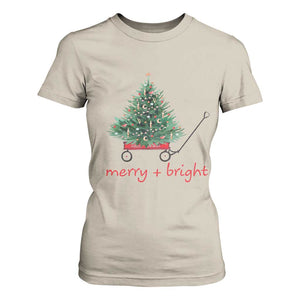 Christmas T Shirt For Women Merry And Bright Retro Xmas Tree Wagon TS11 Sand Print Your Wear