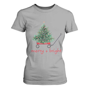 Christmas T Shirt For Women Merry And Bright Retro Xmas Tree Wagon TS11 Sport Gray Print Your Wear