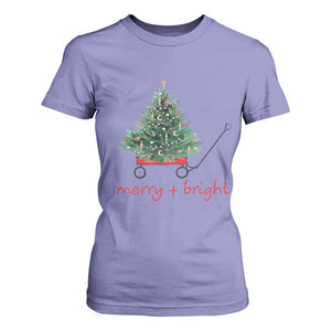 Christmas T Shirt For Women Merry And Bright Retro Xmas Tree Wagon TS11 Violet Print Your Wear