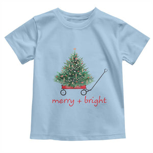 Christmas Toddler T Shirt Merry And Bright Retro Xmas Tree Wagon TS11 Light Blue Print Your Wear