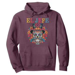 Day Of The Dead Hoodie El Jefe Sugar Skull Mexican Boss Spanish Dia De Los Muertos TS11 Maroon Print Your Wear
