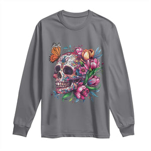 Day Of The Dead Long Sleeve Shirt Vintage Sugar Skull Flower Butterfly TS11 Charcoal Print Your Wear
