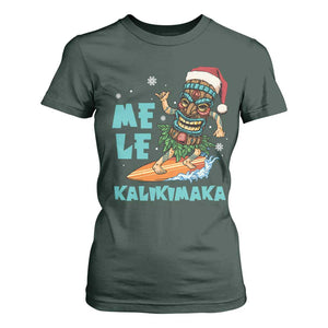 Christmas In Hawaii T Shirt For Women Mele Kalikimaka Santa Tiki Surfing Kakau Tattoo TS11 Dark Forest Green Print Your Wear