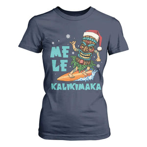 Christmas In Hawaii T Shirt For Women Mele Kalikimaka Santa Tiki Surfing Kakau Tattoo TS11 Navy Print Your Wear
