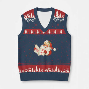 Funny 67 Xmas Santa V-Neck Knit Sweater Vest Naughty List Kids Who Say Six Seven Meme TS11 Navy Red Print Your Wear