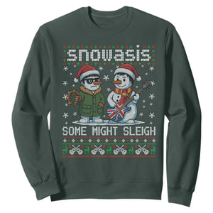 Snowasis Some Might Sleigh Sweatshirt Funny Christmas Snowmen Rock Band Parody TS11 Dark Forest Green Print Your Wear