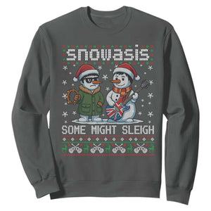 Snowasis Some Might Sleigh Sweatshirt Funny Christmas Snowmen Rock Band Parody TS11 Dark Heather Print Your Wear