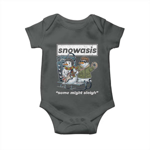 Snowasis Some Might Sleigh Baby Onesie Funny Christmas Snowmen Rock Band TS11 Dark Heather Print Your Wear
