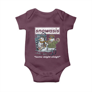 Snowasis Some Might Sleigh Baby Onesie Funny Christmas Snowmen Rock Band TS11 Maroon Print Your Wear