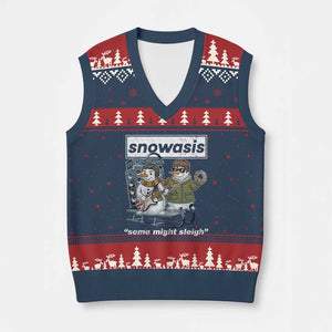 Snowasis Some Might Sleigh V-Neck Knit Sweater Vest Funny Xmas Snowmen Rock Band TS11 Navy Red Print Your Wear