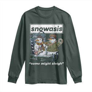 Snowasis Some Might Sleigh Long Sleeve Shirt Funny Christmas Snowmen Rock Band TS11 Dark Forest Green Print Your Wear