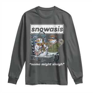 Snowasis Some Might Sleigh Long Sleeve Shirt Funny Christmas Snowmen Rock Band TS11 Dark Heather Print Your Wear