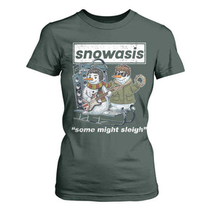 Snowasis Some Might Sleigh T Shirt For Women Funny Christmas Snowmen Rock Band TS11 Dark Forest Green Print Your Wear