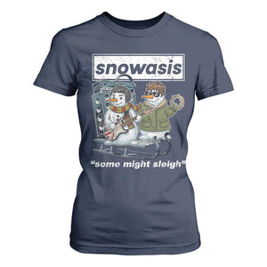 Snowasis Some Might Sleigh T Shirt For Women Funny Christmas Snowmen Rock Band TS11 Navy Print Your Wear