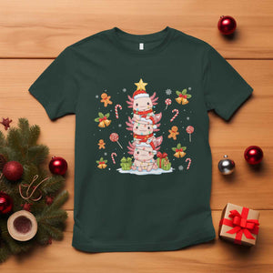 Funny Christmas Kawaii Axolotl Xmas Tree T Shirt TS11 Dark Forest Green Print Your Wear