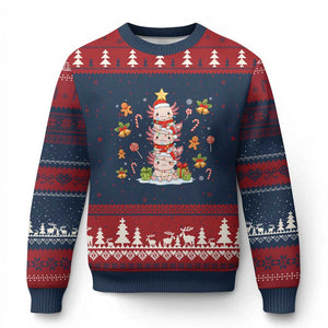 Funny Xmas Kawaii Axolotl Xmas Tree Ugly Christmas Sweater TS11 Navy Red Print Your Wear