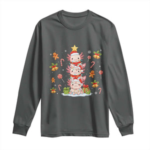 Funny Christmas Kawaii Axolotl Xmas Tree Long Sleeve Shirt TS11 Dark Heather Print Your Wear