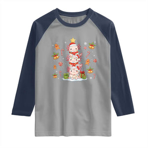 Funny Christmas Kawaii Axolotl Xmas Tree Raglan Shirt TS11 Sport Gray Navy Print Your Wear