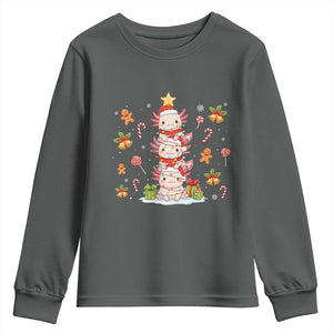 Funny Christmas Kawaii Axolotl Xmas Tree Youth Sweatshirt TS11 Dark Heather Print Your Wear