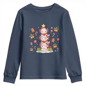 Funny Christmas Kawaii Axolotl Xmas Tree Youth Sweatshirt TS11 Navy Print Your Wear