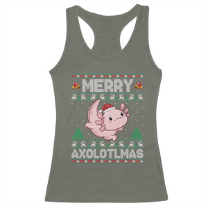 Funny Christmas Axolotl Racerback Tank Top Merry Axolotlmas Xmas Salamander TS11 Military Green Print Your Wear
