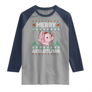 Funny Christmas Axolotl Raglan Shirt Merry Axolotlmas Xmas Salamander TS11 Sport Gray Navy Print Your Wear