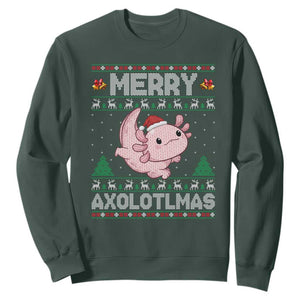 Funny Christmas Axolotl Sweatshirt Merry Axolotlmas Xmas Salamander TS11 Dark Forest Green Print Your Wear
