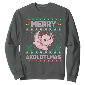 Funny Christmas Axolotl Sweatshirt Merry Axolotlmas Xmas Salamander TS11 Dark Heather Print Your Wear
