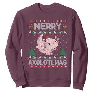 Funny Christmas Axolotl Sweatshirt Merry Axolotlmas Xmas Salamander TS11 Maroon Print Your Wear