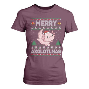 Funny Christmas Axolotl T Shirt For Women Merry Axolotlmas Xmas Salamander TS11 Maroon Print Your Wear