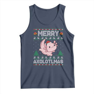 Funny Christmas Axolotl Tank Top Merry Axolotlmas Xmas Salamander TS11 Navy Print Your Wear