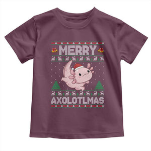 Funny Christmas Axolotl Toddler T Shirt Merry Axolotlmas Xmas Salamander TS11 Maroon Print Your Wear
