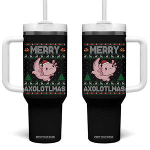 Funny Christmas Axolotl Tumbler With Handle Merry Axolotlmas Xmas Salamander TS11 One Size: 40 oz Black Print Your Wear