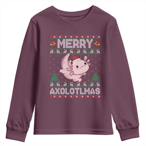 Funny Christmas Axolotl Youth Sweatshirt Merry Axolotlmas Xmas Salamander TS11 Maroon Print Your Wear