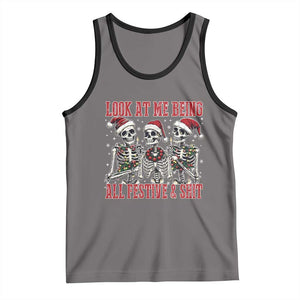 Look At Me Being All Festive And Shit Christmas Tank Top Funny Holiday Xmas Skeleton TS11 Deep Heather Black Print Your Wear