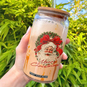 Merry Christmas Vintage Retro Santa Claus Coquette Glass Can TS11 White Print Your Wear
