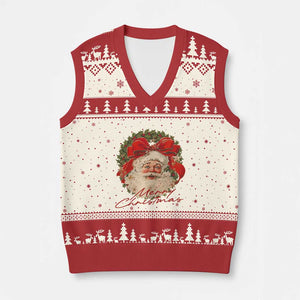 Merry Xmas Vintage Retro Santa Claus Coquette V-Neck Knit Sweater Vest TS11 Beige Red Print Your Wear