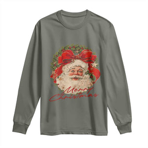 Merry Christmas Vintage Retro Santa Claus Coquette Long Sleeve Shirt TS11 Military Green Print Your Wear