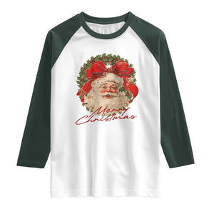 Merry Christmas Vintage Retro Santa Claus Coquette Raglan Shirt TS11 White Dark Forest Green Print Your Wear